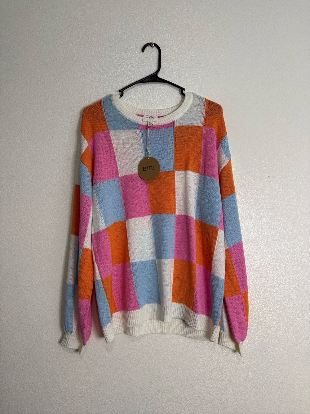 BIBI Multicolored Checkered Wool Blend Sweater Sz M NWT - Picture 6 of 11